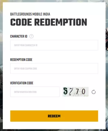 bgmi official redeem code website